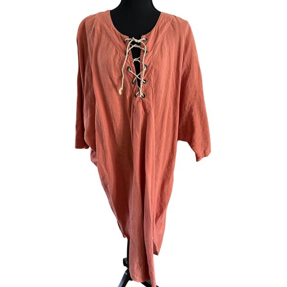 MES DEMOISELLES  Linen Tunic Dress with V-Neck Tie - OS - Picture 1 of 10